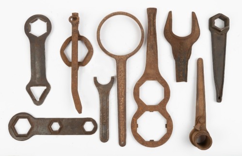 SPANNERS: A group of nine assorted early spanners of varying sizes