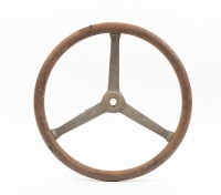 STEERING WHEELS: Two early three spoke steel rimmed steering wheels, both approx 41cm wide