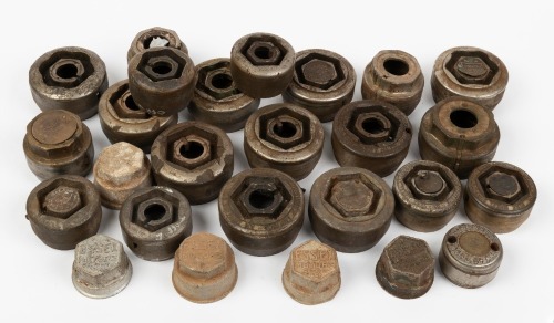 WHEEL CAPS: An assortment of early centre wheel caps of varying sizes, most branded Essex & Hudson among others