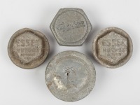 HUB CAPS: Four circa 1920s hub caps, includes two Essex, one Overland and one Plymouth cap