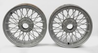 WIRE WHEELS: Two wire wheels, 41.5cm diameter, hub width 6cm, wheel width 10cm - 2