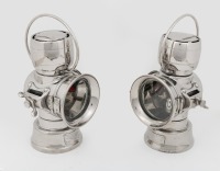 LUCAS TAIL LAMPS: Two impressive veteran era Lucas 'King of the Road' No. 632 paraffin side or tail lamps, re-nickelled 10-20 years ago & not been used on a vehicle, red side lens, 27cm high, 10cm diameter at base