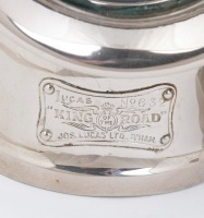 LUCAS TAIL LAMPS: Two impressive veteran era Lucas 'King of the Road' No. 632 paraffin side or tail lamps, re-nickelled 10-20 years ago & not been used on a vehicle, red side lens, 27cm high, 10cm diameter at base - 3