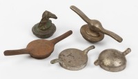 RADIATOR CAPS: A group of five radiator caps