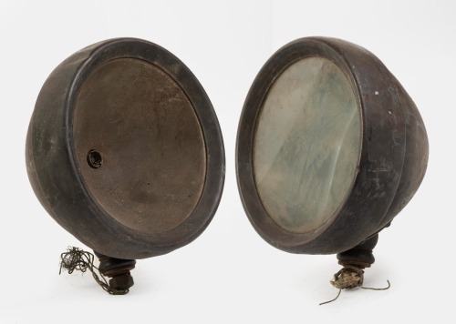 LUCAS: A circa 1920s Lucas 'King of the Road' brass headlamp pair, lens diameter 18cm