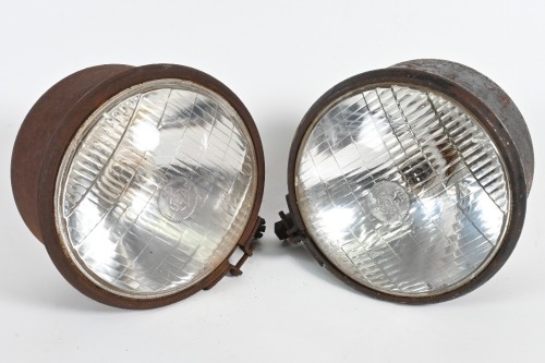 LUCAS: A pair of Lucas 700 headlamps, commonly used on British makes from 1940s to 1960s, lens width 17.8cm