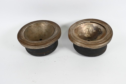 HEADLIGHTS: A large drum style headlight pair with Art Nouveau style surrounds, lens diameter 19.5cm