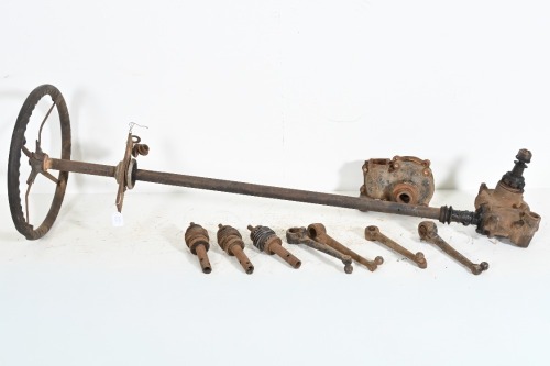 LANCIA: A Lancia Lambda steering wheel on rack with some associated parts