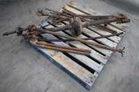 LANCIA: A pallet of assorted Lancia Lambda items, includes axle & differential, leaf springs with brackets, a tailshaft & two half shafts