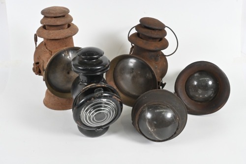 COACH / TAIL LAMPS: A group of five coach / tail lamps, includes one Jefferson & one Dietz lamp, others manufacturer unknown