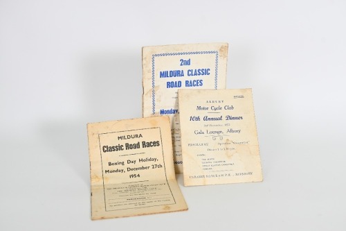 ROGER BARKER: Two official programmes from the Mildura & District Motor Cycle Club, Mildura Classic Road Races events of December 1954 & 1955