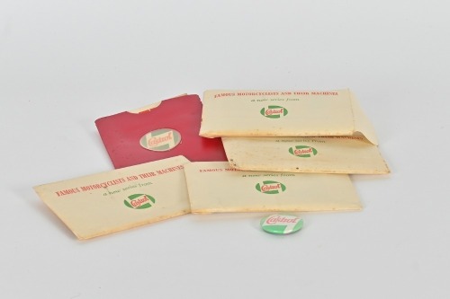 ROGER BARKER: A group of circa 1950s trading cards featuring motorcycle racing riders, released by Castrol Oil, mostly in unopened packets, also includes Roger Barker's raceday Castrol Oil membership card