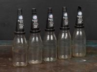 ESSO: A circa 1970s "Esso Superlube Premium Motor Oil 10 bottle set and stand, with matching plastic pourers and caps - 3