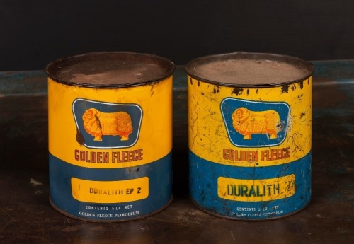 GOLDEN FLEECE: Two Golden Fleece Duralith grease tins