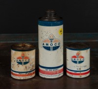 AMOCO: Three assorted Amoco tins, two 1lb grease tins and one quart tin