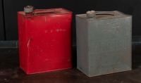 MOBILOIL: Two 2-gal embossed Mobil Oil tins in grey and red - 2