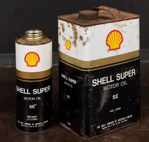 SHELL: Two Shell Super SE litre oil tins