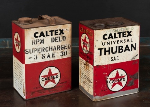 CALTEX: Two Caltex One gallon tins