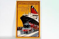 LMS CUNARD LINER: A high quality c1990s 'LMS Express & Cunard Liner' enamel sign, 85cm high, 54cm wide