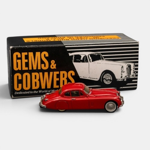 JAGUAR: A 1:43 scale Gems & Cobwebs 1958 Jaguar XK150 coupe model, a white metal model, model number GC21, made in England, in all original packaging