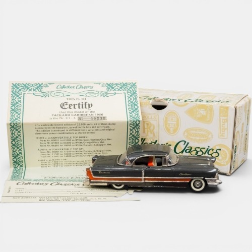 PACKARD: A 1:43 scale Collectors Classic collection 1956 Packard Caribbean hard top model, a white metal model finished in a grey metallic paintwork, model number 4 15239, made in Argentina