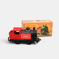 LOCOMOTIVE: A Matchbox 1-75 steam locomotive model, finished in red paintwork, decals 4345 still intact, model number 43, made in England
