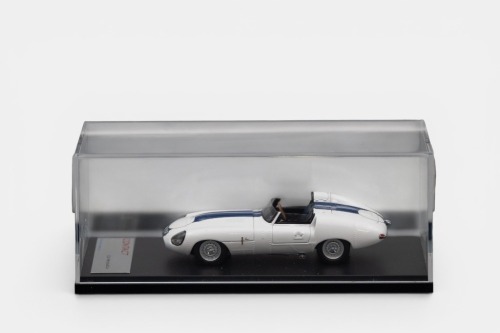 JAGUAR: A rare Contact Ilario 1:43 scale 1960 Jaguar E2A Actual Car (C006civ) in white with blue stripes in original case & outer protective box
