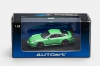 PORSCHE: A 1:43 scale AutoArt, Porsche 911 (997) GT3 RS model, finished in green with black stripes paintwork, model number A57912, in all original packaging