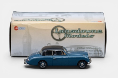 JENSEN: A Lansdowne Models 1:43 scale 1950 Jensen Interceptor two door saloon (LDM.115) in blue metallic / black in original box