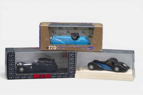 BUGATTI: Three early Bugatti 1:43 scale models in original boxes