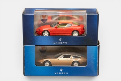MASERATI: Two IXO Models 1:43 scale official Maserati product models in original boxes