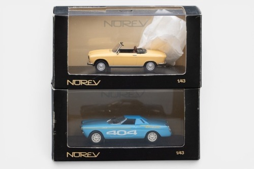PEUGEOT: Two Norev 1:43 scale models in original boxes