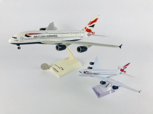 BRITISH AIRWAYS AIRBUS A380: 2 models (longest 38cm): A 1:200 scale resin, registration 'GBVIG', wheels down and A 1:500 scale metal model, registration 'G-XLEA'
