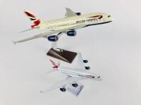 BRITISH AIRWAYS AIRBUS A380: 2 models (longest 38cm): A 1:200 scale resin, registration 'G-XLEA' and A 1:500 scale metal model, registration 'G-XLEA' - 2
