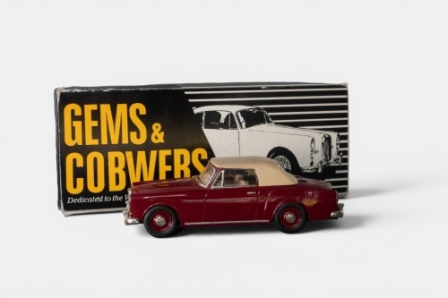 ALVIS: A 1:43 scale Gems & Cobwebs 1966 Alvis TF21 model, a white metal model finished in maroon paintwork with a fawn hood, model number GC1, made in England