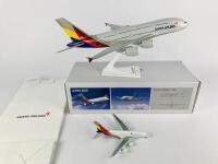 ASIANA AIRBUS A380: 2 Models (longest 36cm): A 1:200 scale plastic model, registration 'HL7625', and A 1:500 scale metal model on wheels, registration 'HL7388'. - 4