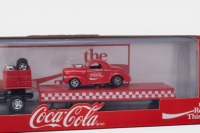DODGE: A 1:64 scale M2 hauler set of models, consisting of a 1969 Dodge L600 truck with a 1941 Willys coupe on the flat bed trailer, all wearing the iconic Coca-Cola livery, model number TW14, limited edition 8400 pieces - 3