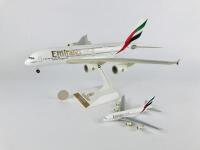 EMIRATES AIRBUS A380: 2 models (longest 38cm): A 1:200 scale resin model, registration 'A6-EDA', on stand with wheels. And A 1:500 scale metal model on wheels, registration 'A6-EDA'