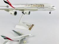 EMIRATES AIRBUS A380: 2 models (longest 38cm): A 1:200 scale resin model, registration 'A6-EDA', on stand with wheels. And A 1:500 scale metal model on wheels, registration 'A6-EDA' - 4