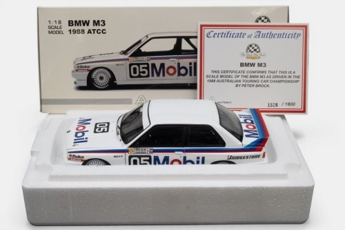 50 · BMW M3: A 1:18 scale Biante Autoart, BMW M3, the Peter Brock raced number #05 race car, as raced in the 1988 ATCC, limited edition 1528/1800 pieces