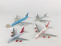 AIRBUS A380: 4 models (longest 18cm): all approximately 1:500 scale metal models on wheels, Kingfisher, registration 'VT-KIN', Qatar Airways, Virgin Atlantic, Korean Air, regisration 'HL7612'.