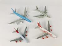 AIRBUS A380: 4 models (longest 18cm): all approximately 1:500 scale metal models on wheels, Kingfisher, registration 'VT-KIN', Qatar Airways, Virgin Atlantic, Korean Air, regisration 'HL7612'. - 3