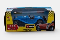 BUGATTI: A Bburago 1:24 scale 1932 Bugatti "Type 55" model, the number 102 race car in rally livery, finished in blue paintwork with brown interior, part of the 1000 Miglia collection, model number 1238