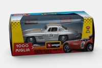 MERCEDES BENZ: A Bburago 1:24 scale 1954 Mercedes Benz 300 SL model, the number 259 race car in rally livery, finished in silver with yellow stripes paintwork with cream interior, part of the 1000 Miglia collection, model number 1222