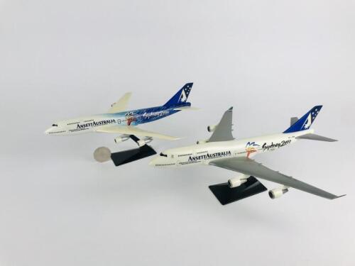 ANSETT BOEING 747-400: Two 1:200 scale (28cm long) plastic models with Sydney 2000 Olympic livery, registration 'VH- ANA' and 'VH-INJ'