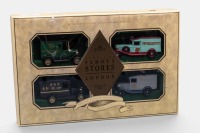 DELIVERY VANS: A box set of mixed Lledo models, a set of 4 models of famous stores of London, model number LS1004
