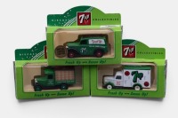 CHEVROLET BEDFORD MORRIS: A trio of Lledo models, a Chevrolet bottle van, a Bedford 30 cwt van, also a 1950 Morris Z van, all having various 7-UP liveries