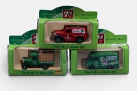CHEVROLET MORRIS: A trio of Lledo models, a Chevrolet bottle van, a 1950 Morris LD 150 van, also a Morris Z van, all having various 7-UP liveries