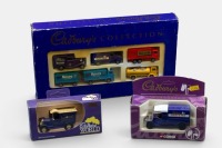 CADBURY: A group lot of models, comprising of a 6 piece box set, also 2 Morris vans, all bearing the Cadbury's livery