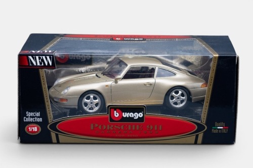 PORSCHE: A Bburago 1:18 scale 1993 Porsche 911 Carrera model, finished in an olive green coloured paintwork with maroon interior, part of the special collection, model number 3050